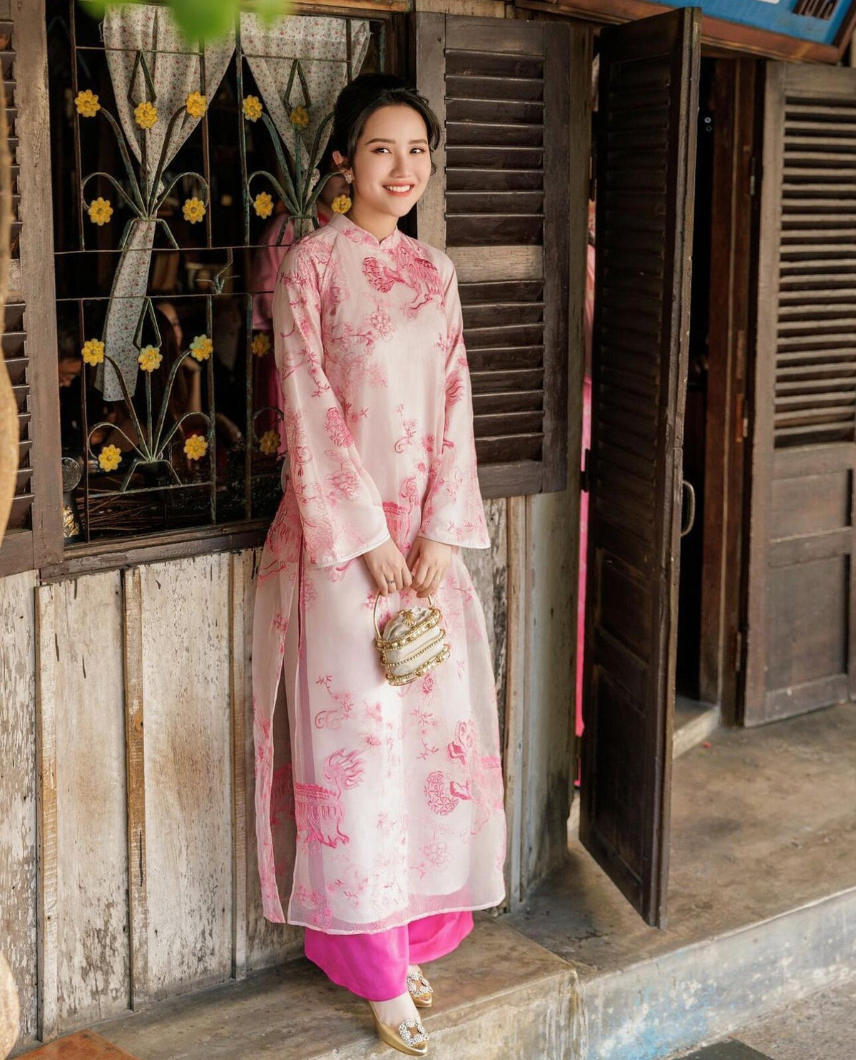 KyLan Vietnamese ao dai pink, pants included