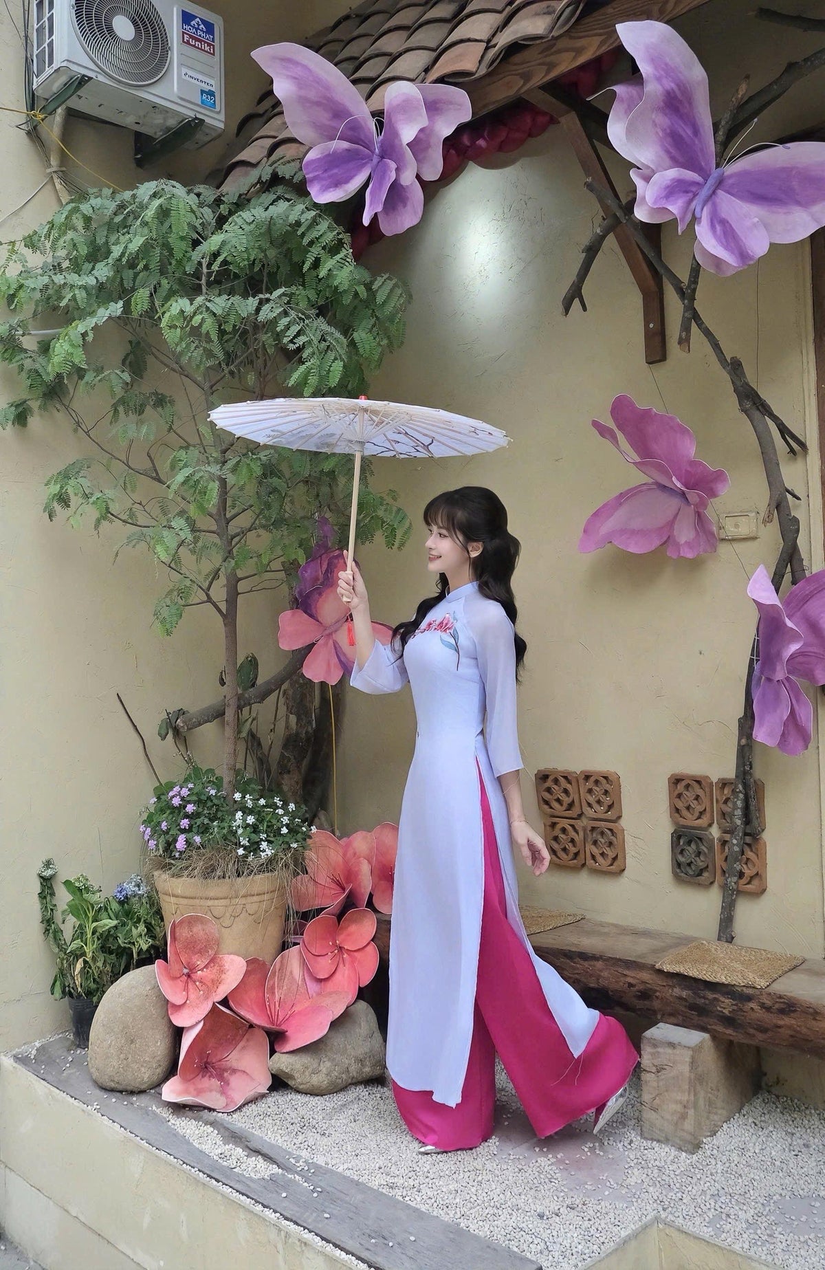 DaLan Vietnamese ao dai purple, pants included