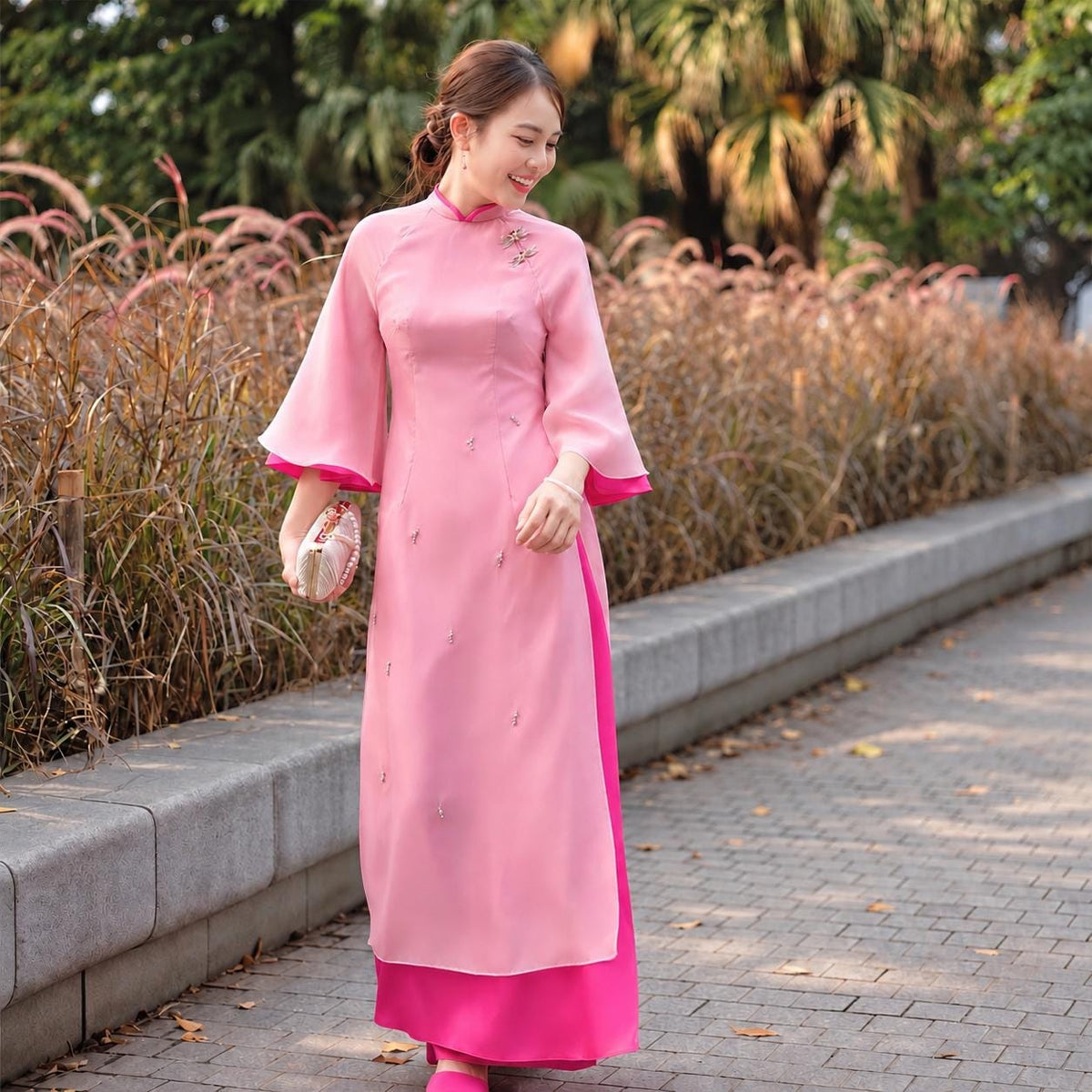 LuaTo Vietnamese aodai pink, pants included
