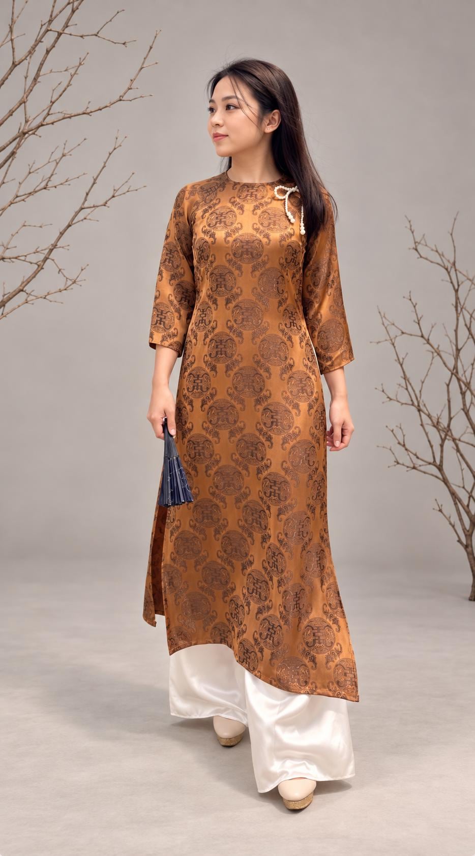 ThoNy Vietnamese aodai brown, pants included