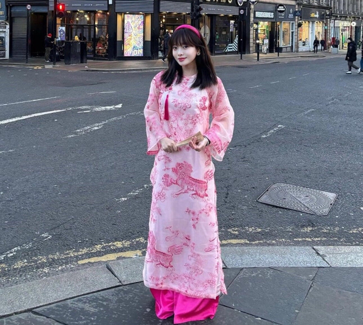 Vietnamese ao dai KyLan pink loose style, pants included