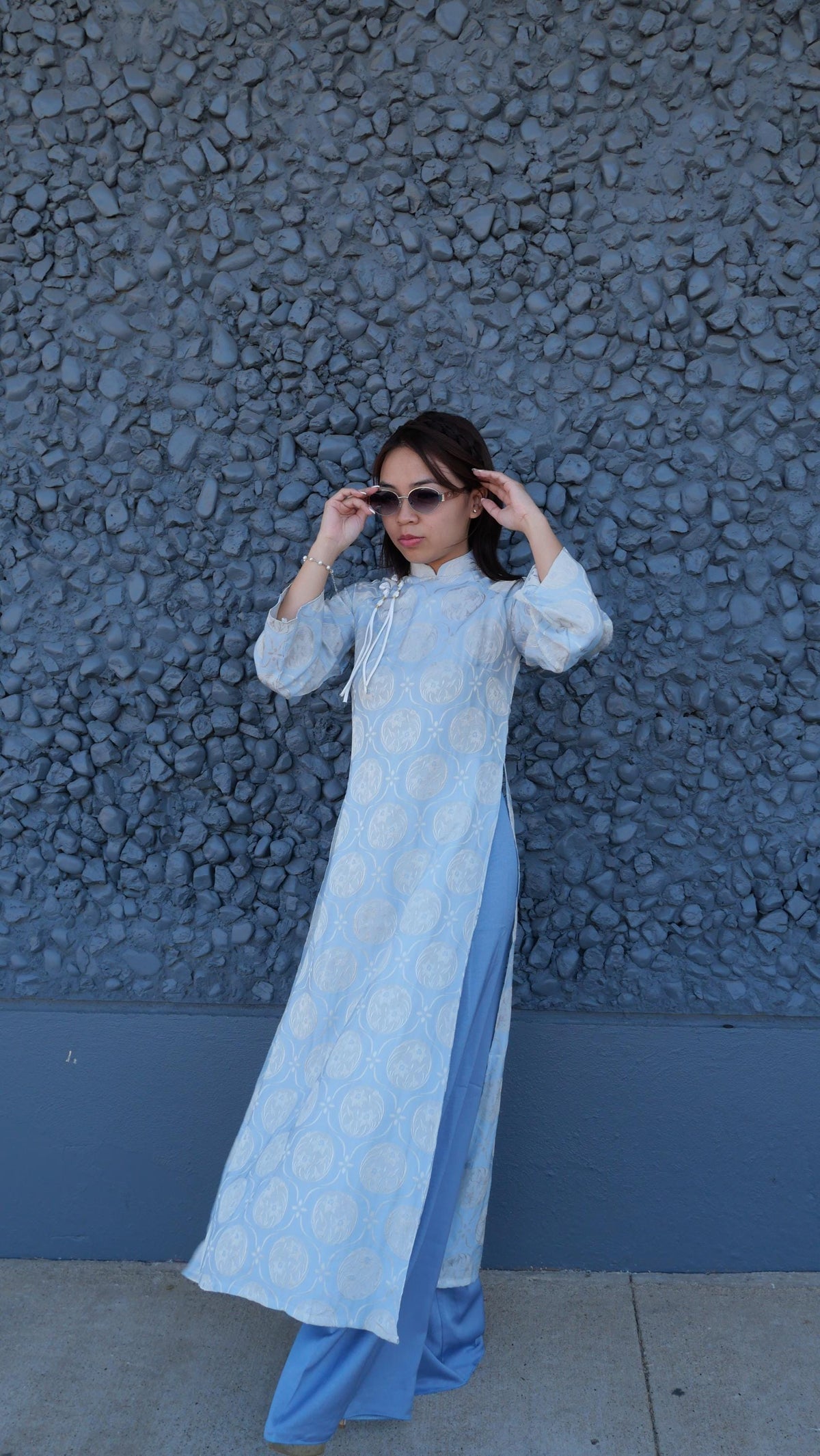 ThuyTien Vietnamese aodai light blue, pants included