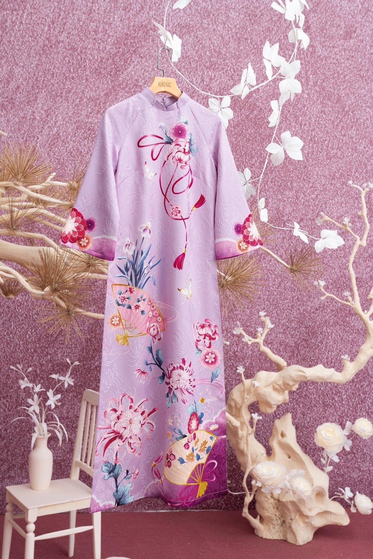 HaGib Vietnamese ao dai lilac, pants included