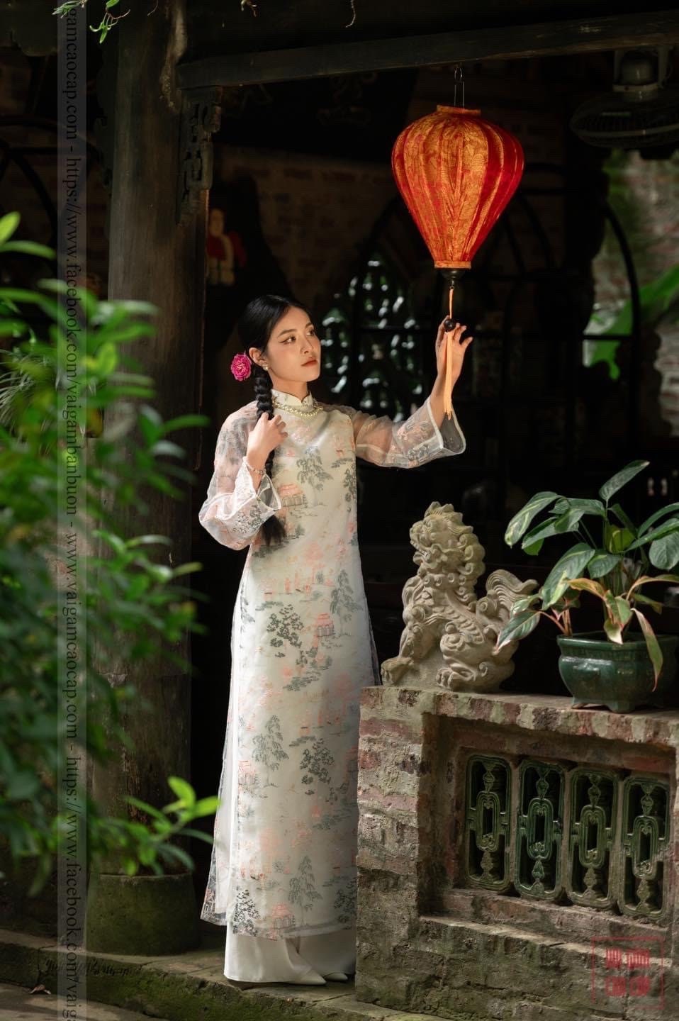 Vietnamese aodai ThuyMac white loose style, pants included