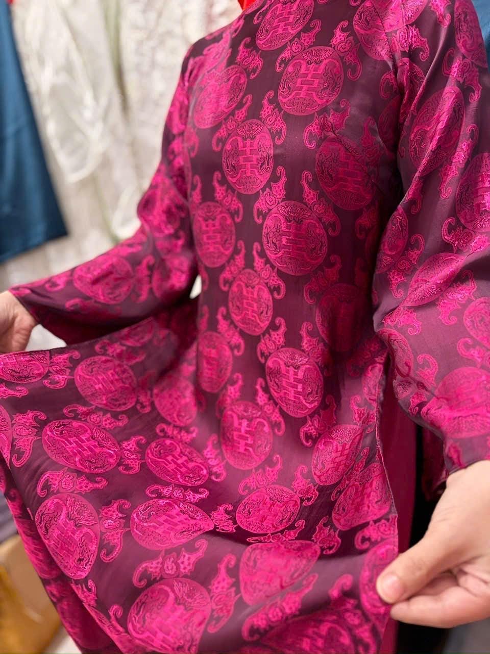 ThoCam Vietnamese ao dai fuchsia pink, pants included