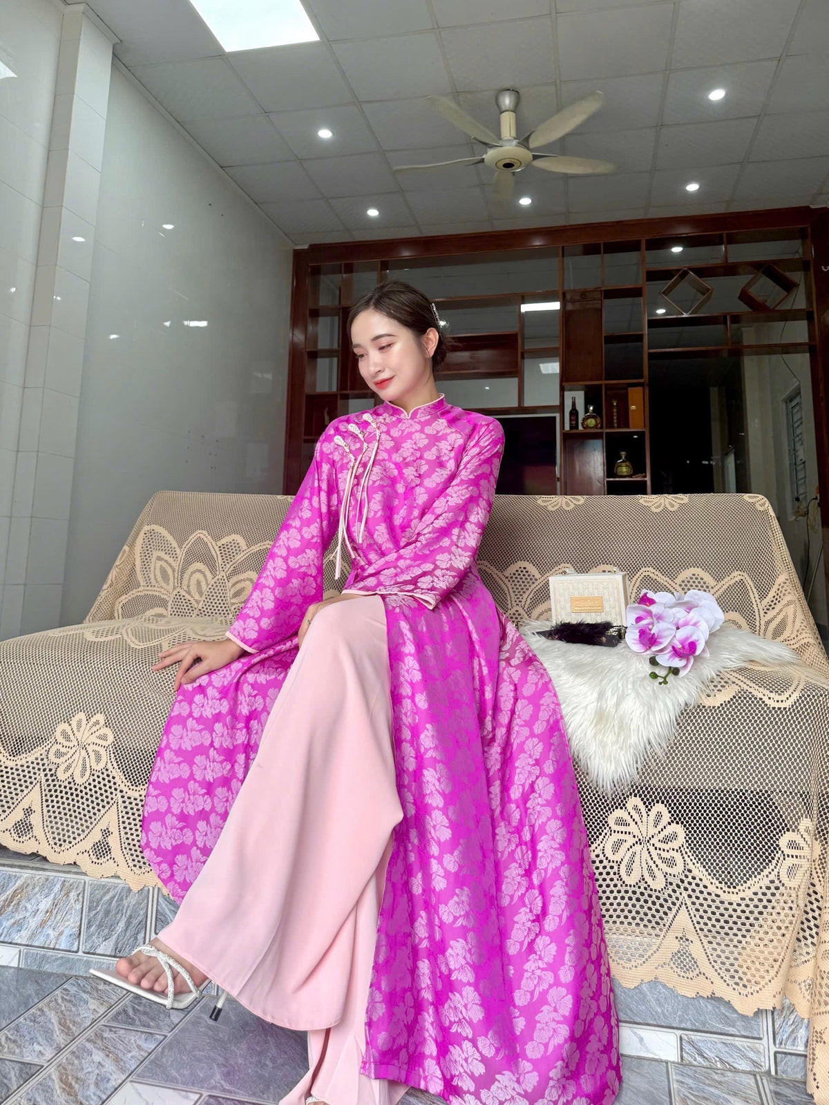 HoaBeo Vietnamese aodai pink/ purple/ mint/ teal/ peach, pants included
