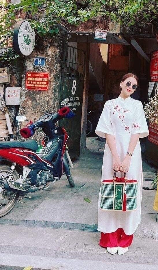 DaoXuan Vietnamese aodai embroidered white, pants included
