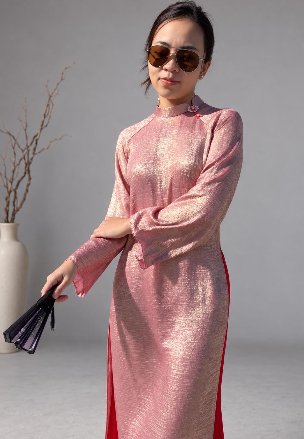 LuaNhu Vietnamese aodai rose pink, pants included