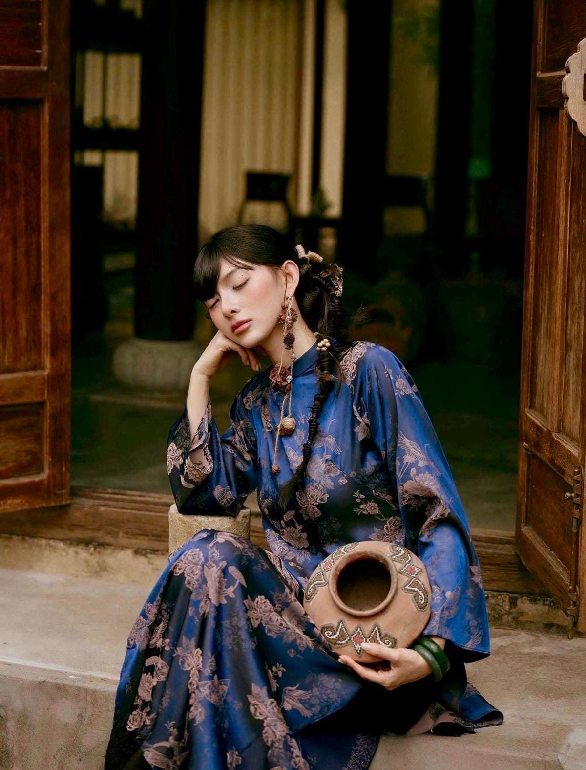 ToNga Vietnamese aodai navy blue, pants included