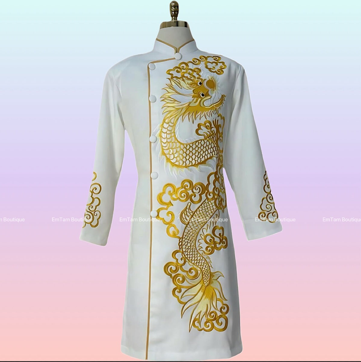 Dragon Vietnamese aodai for men embroidered purple