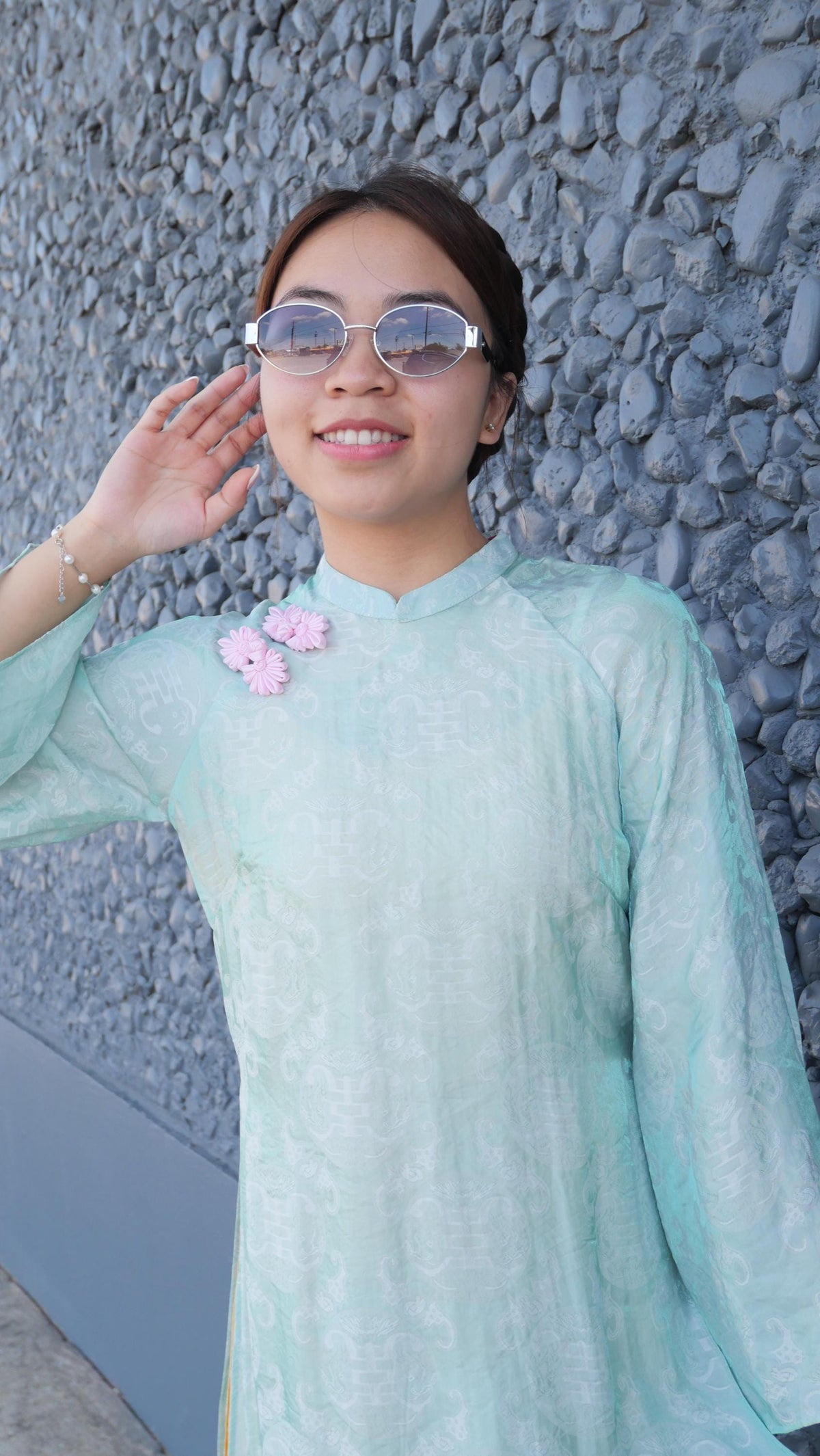 NgocThu Vietnamese aodai minty tencel silk ao dai, pants included