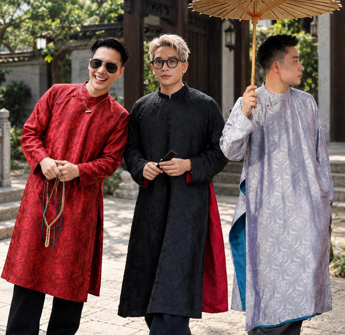ThoChau Vietnamese aodai for men red, black, gray