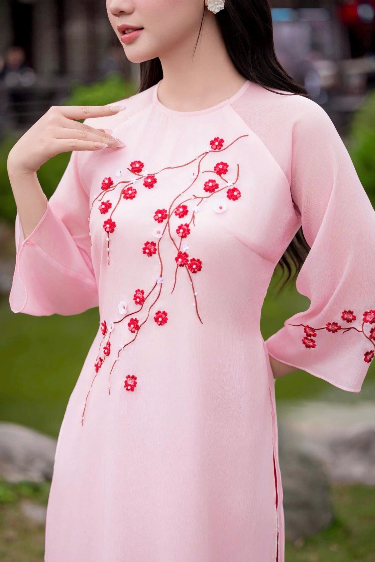 ThucChi Vietnamese pink aodai, pants included