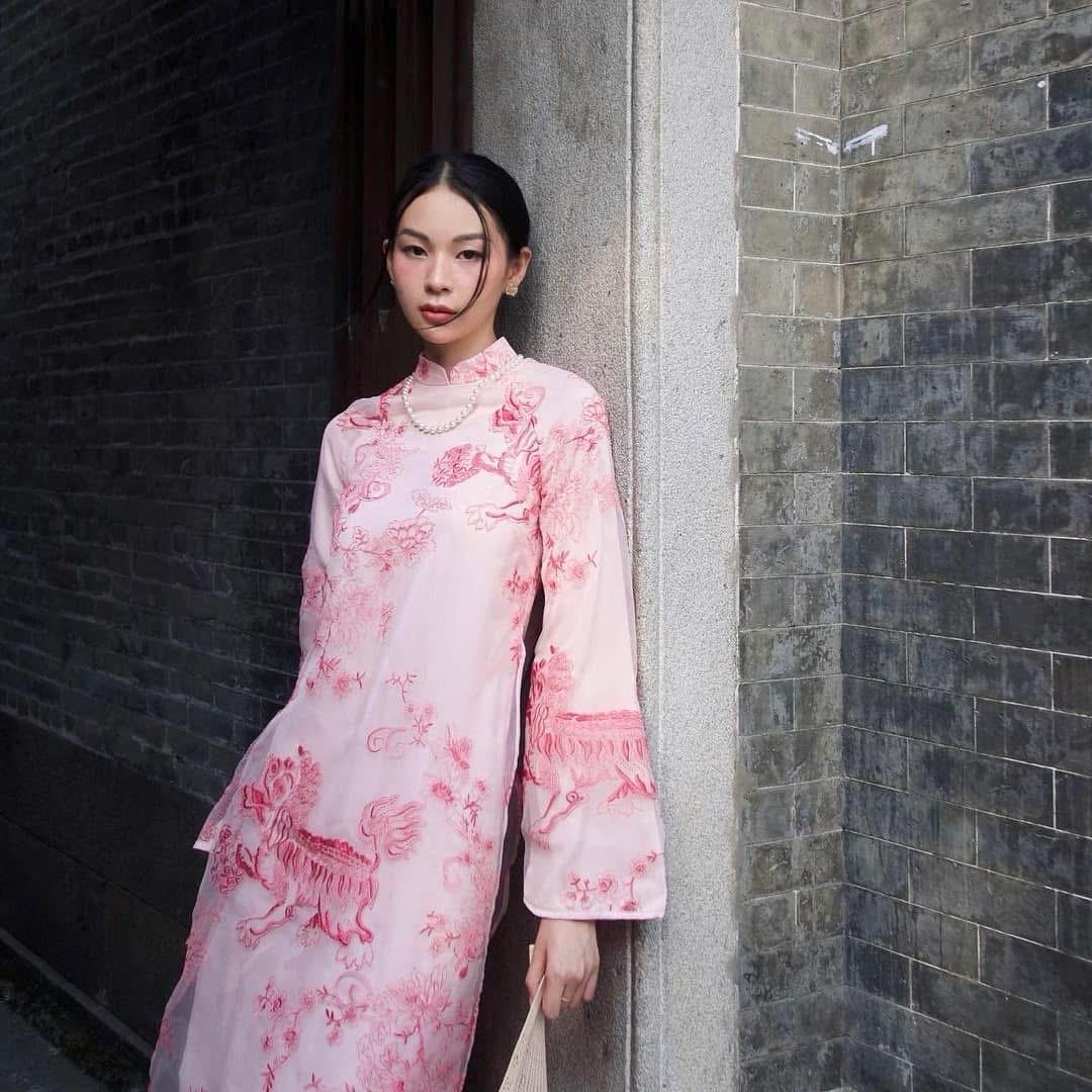 KyLan Vietnamese ao dai pink, pants included