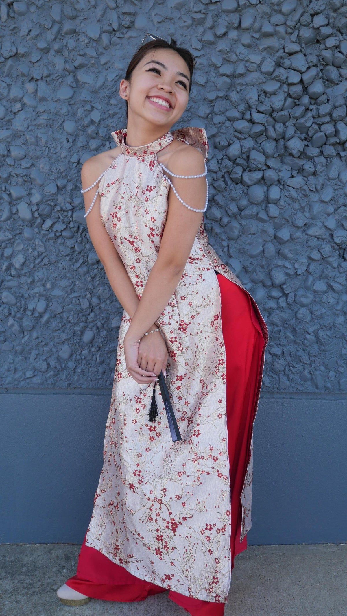 Cherry Vietnamese ao dai Yem, pants included