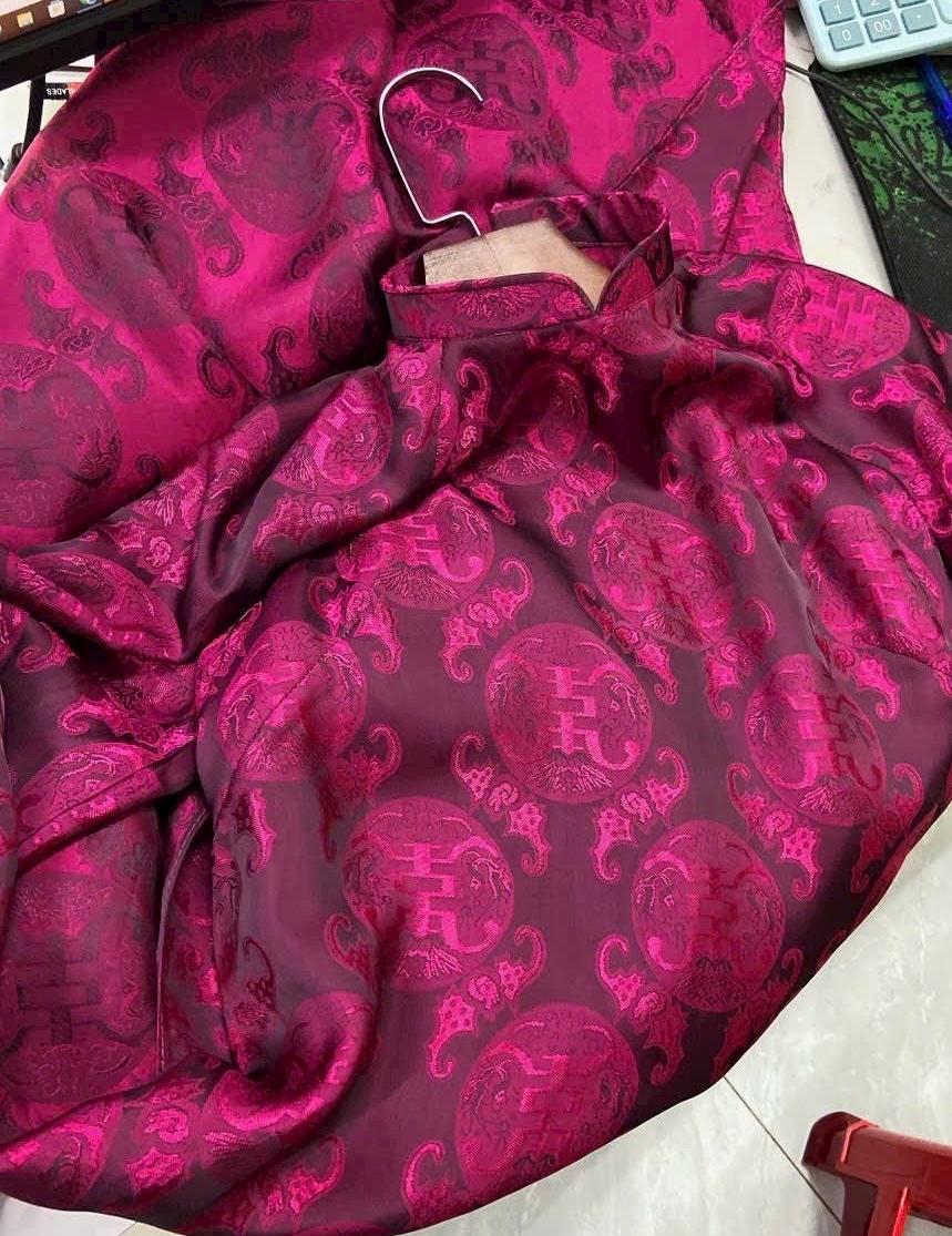 ThoCam Vietnamese ao dai fuchsia pink, pants included