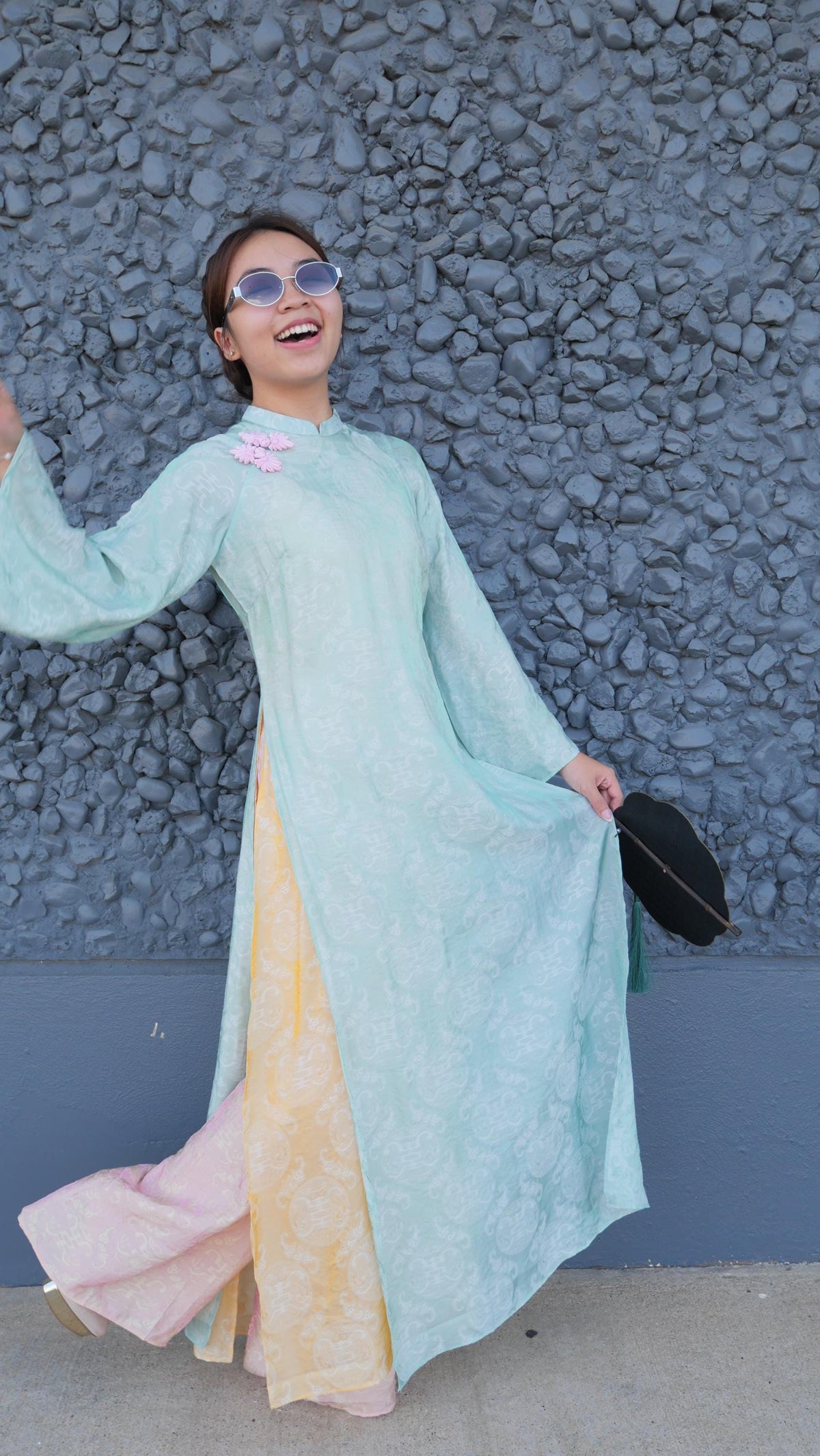 NgocThu Vietnamese aodai minty tencel silk ao dai, pants included