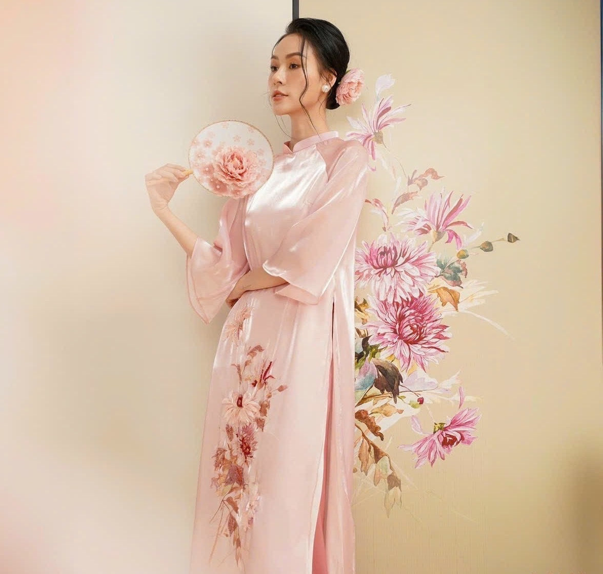 CucVien Vietnamese aodai pink, pants included