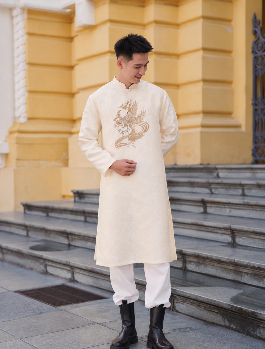 Vietnamese aodai for men GamCong red or cream beige