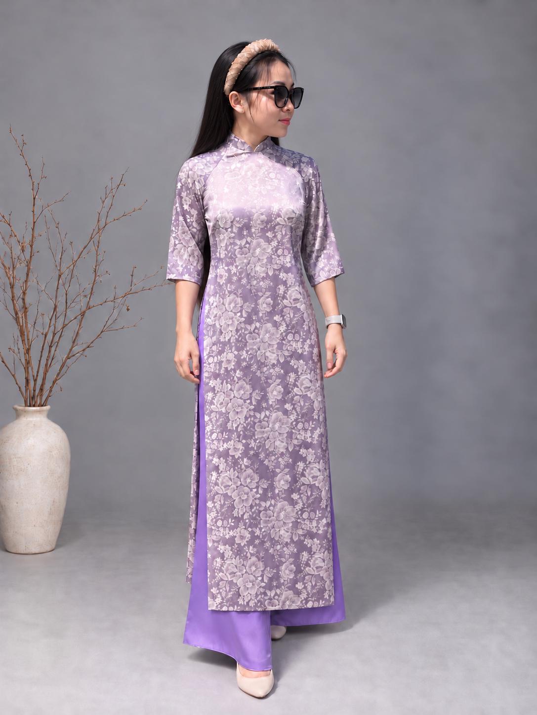 Vietnamese aodai gam ChiLy purple, pants included