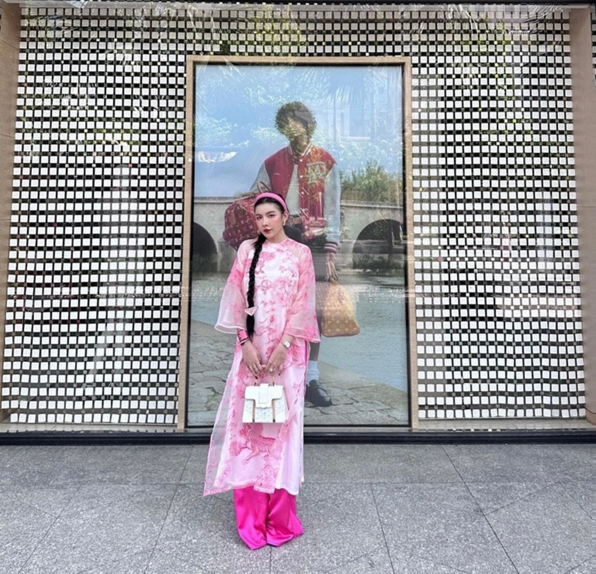 Vietnamese ao dai KyLan pink loose style, pants included
