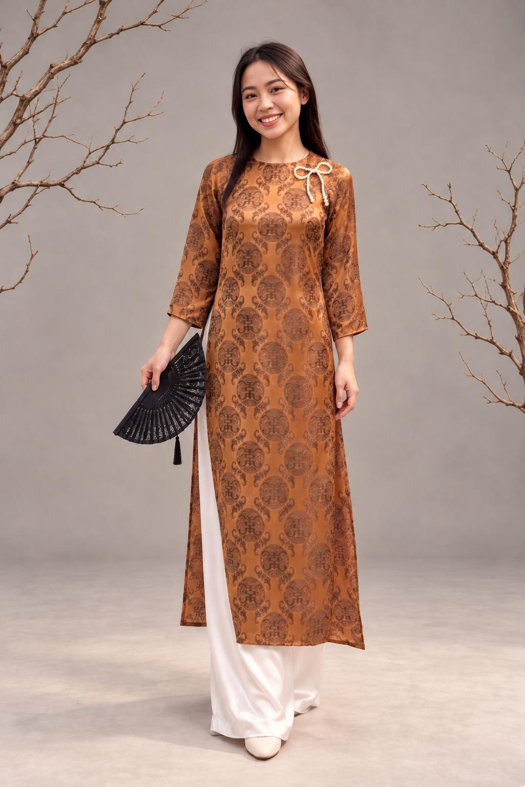 ThoNy Vietnamese aodai brown, pants included