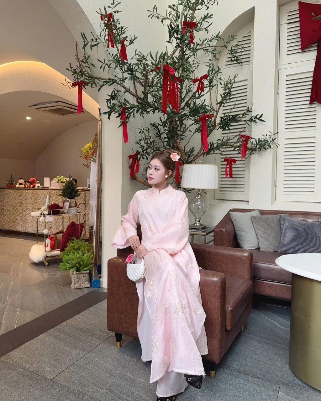 DienHy Vietnamese ao dai pink or black, pants included