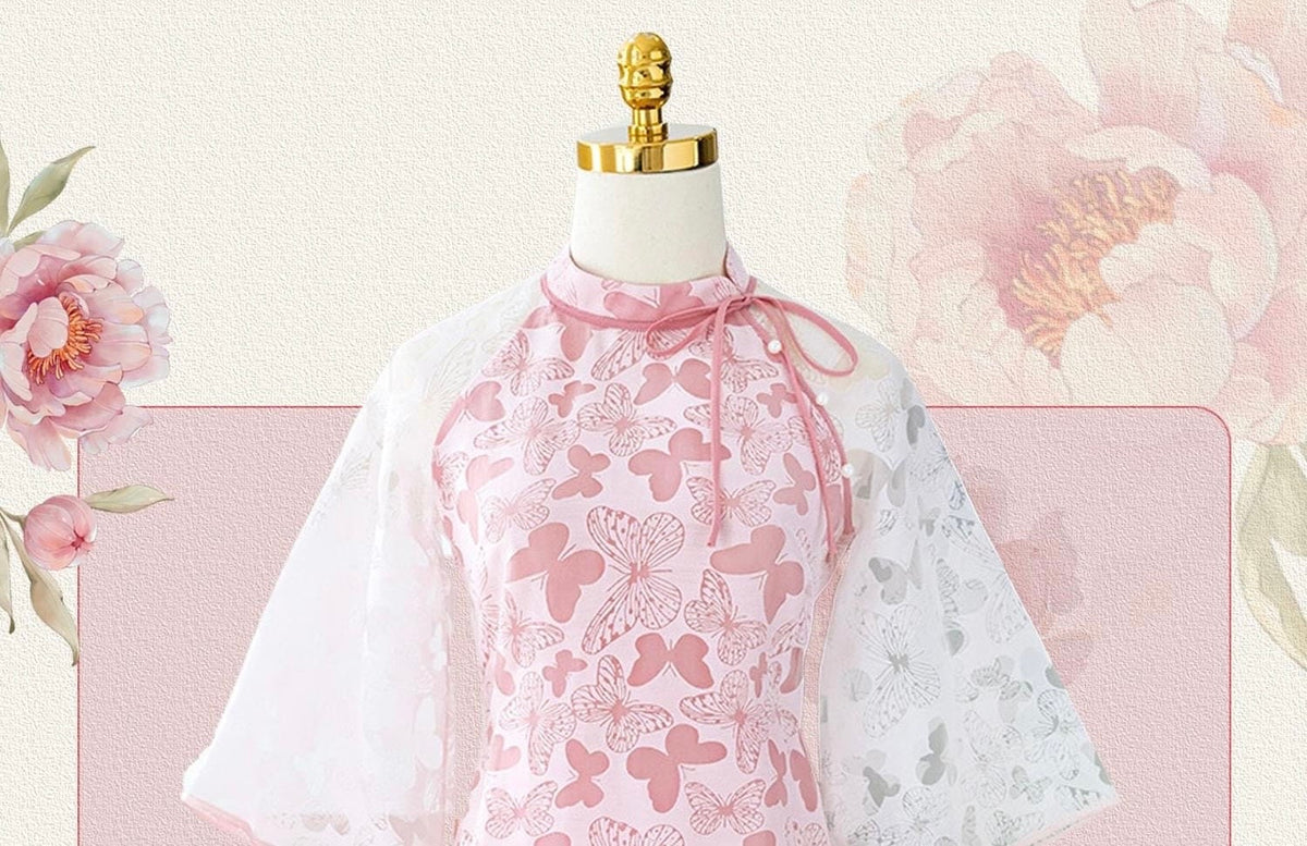 HoDiep Vietnamese aodai butterfly pink, pants included