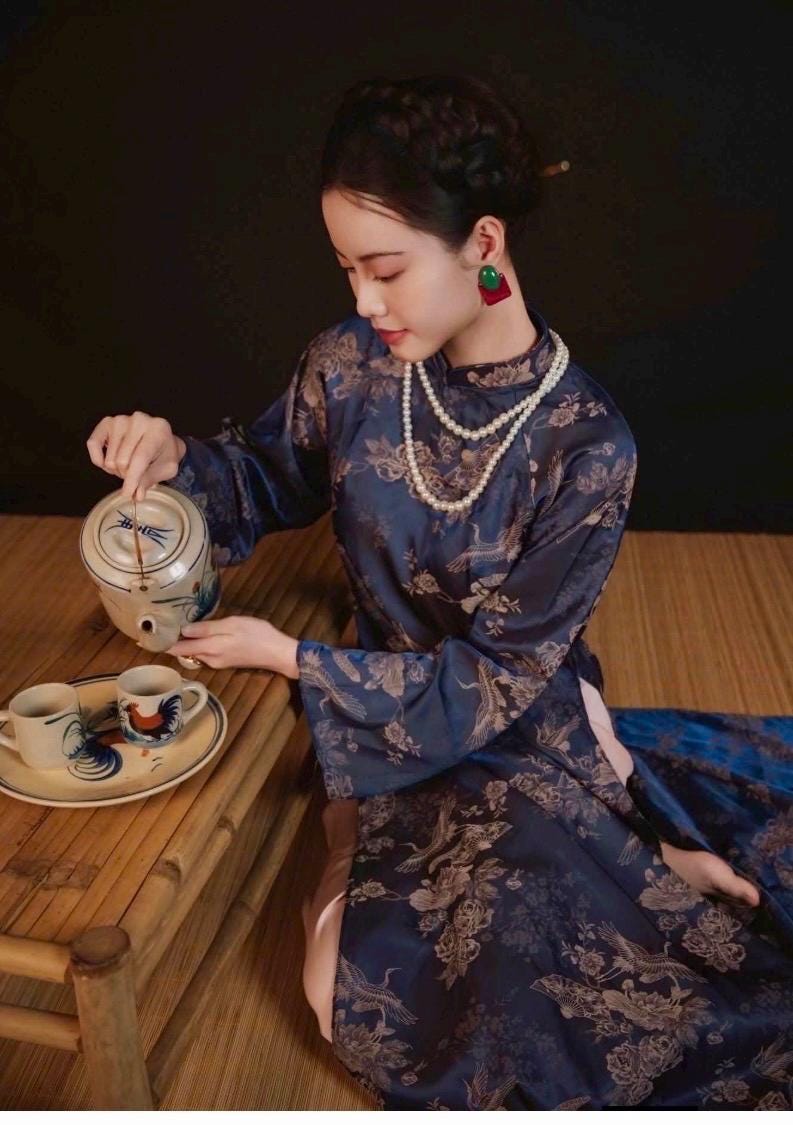 ToNga Vietnamese aodai navy blue, pants included