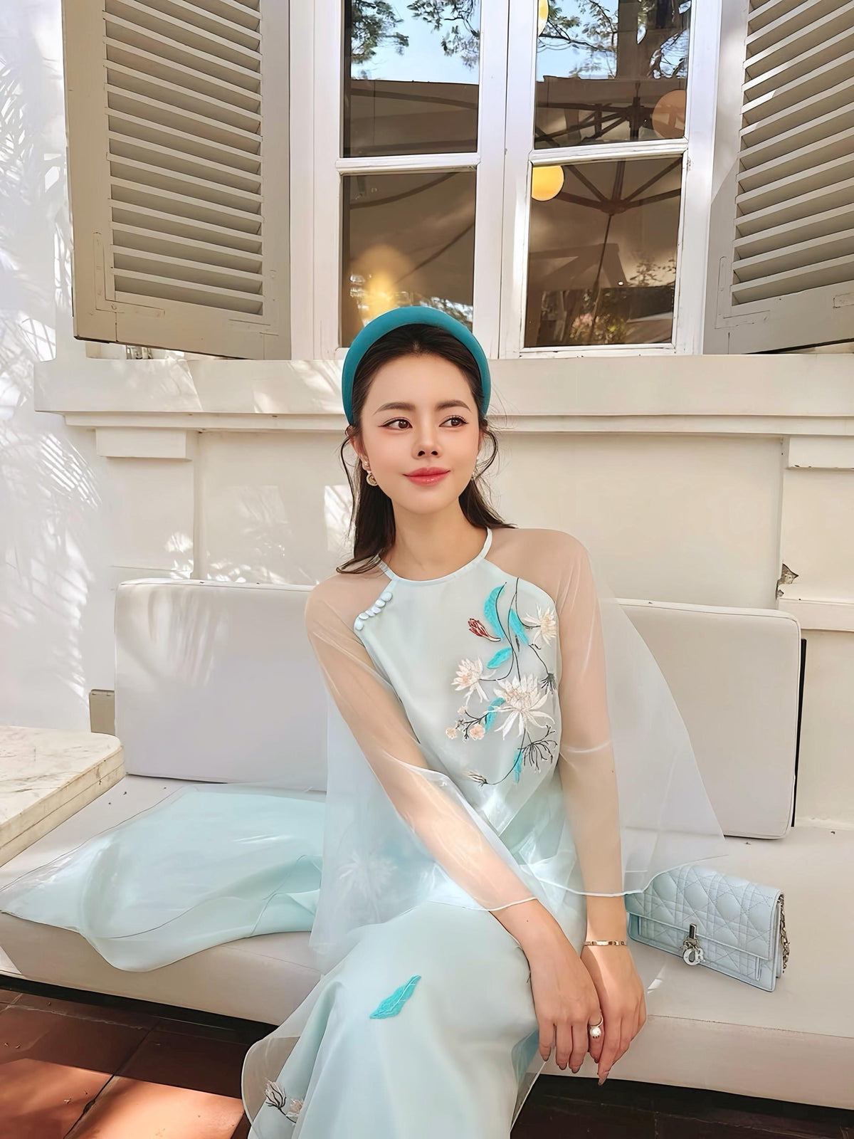 Linny Vietnamese ao dai embroidery mint, pants included