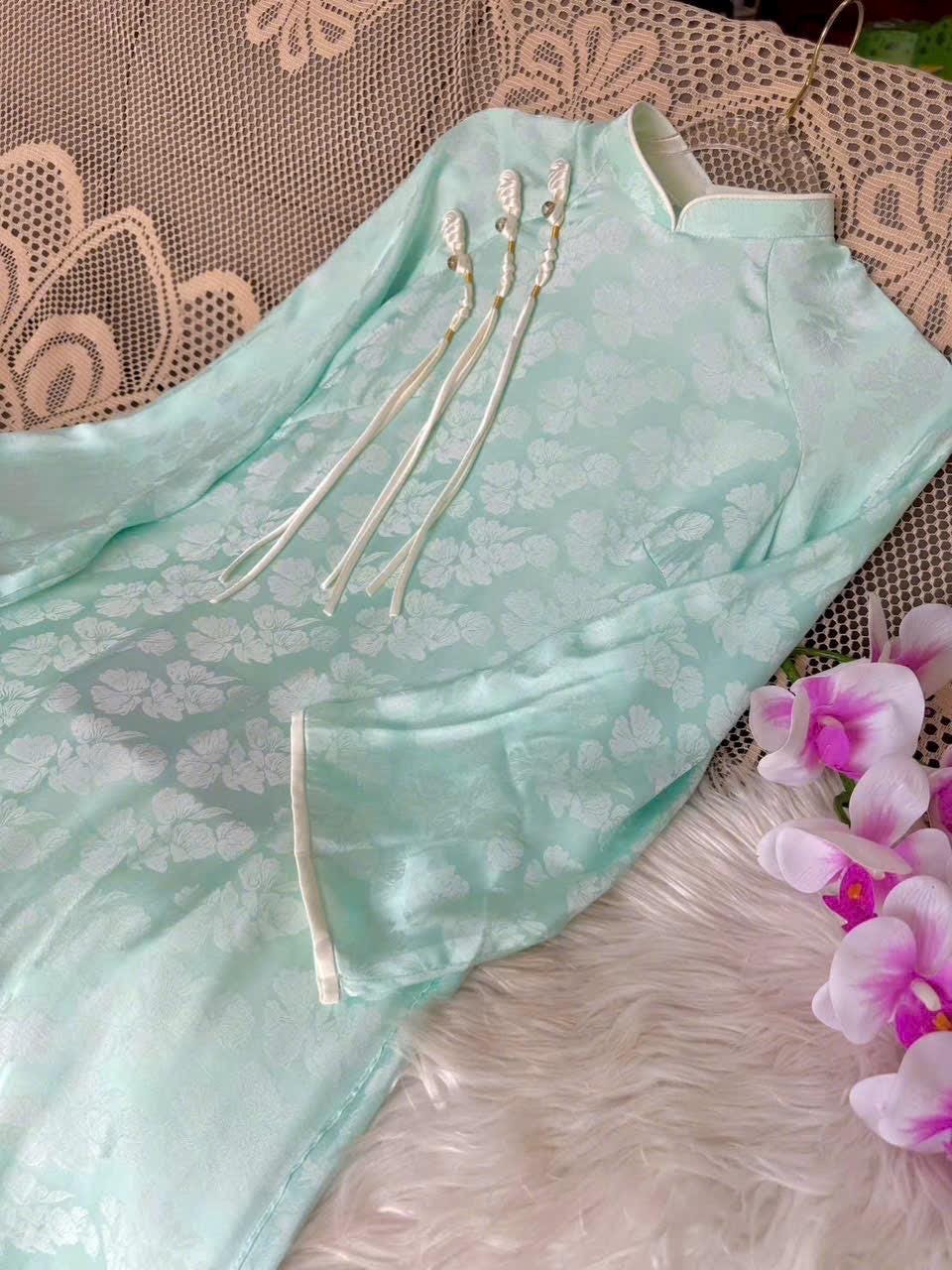 HoaBeo Vietnamese aodai pink/ purple/ mint/ teal/ peach, pants included