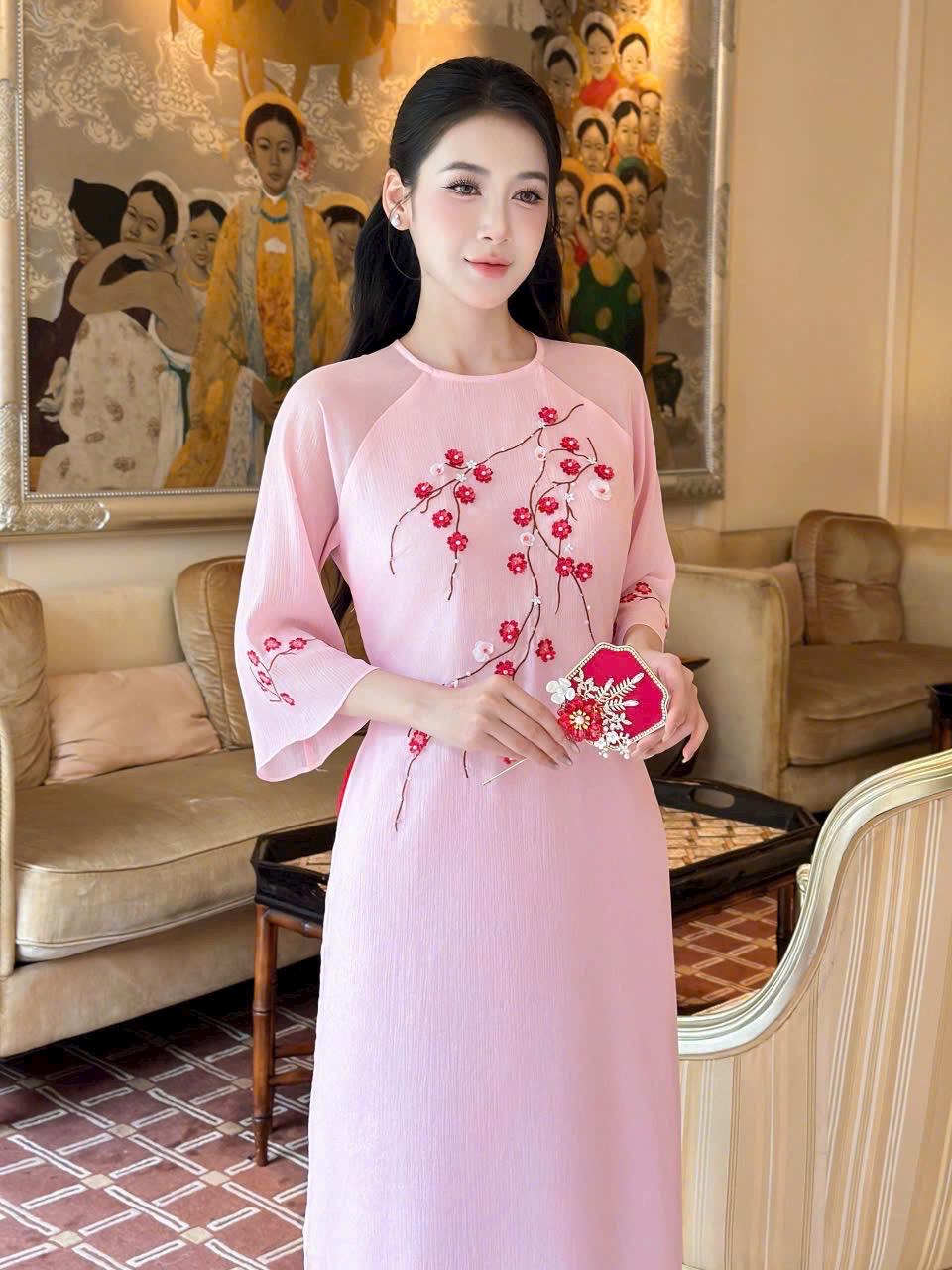 ThucChi Vietnamese pink aodai, pants included