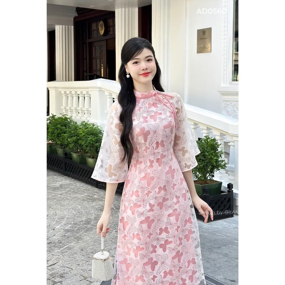 HoDiep Vietnamese aodai butterfly pink, pants included