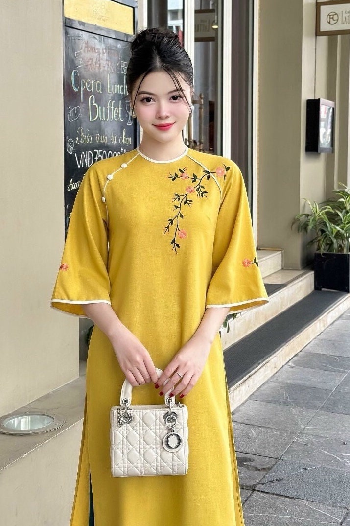 TueNhi Vietnamese aodai yellow, pants included