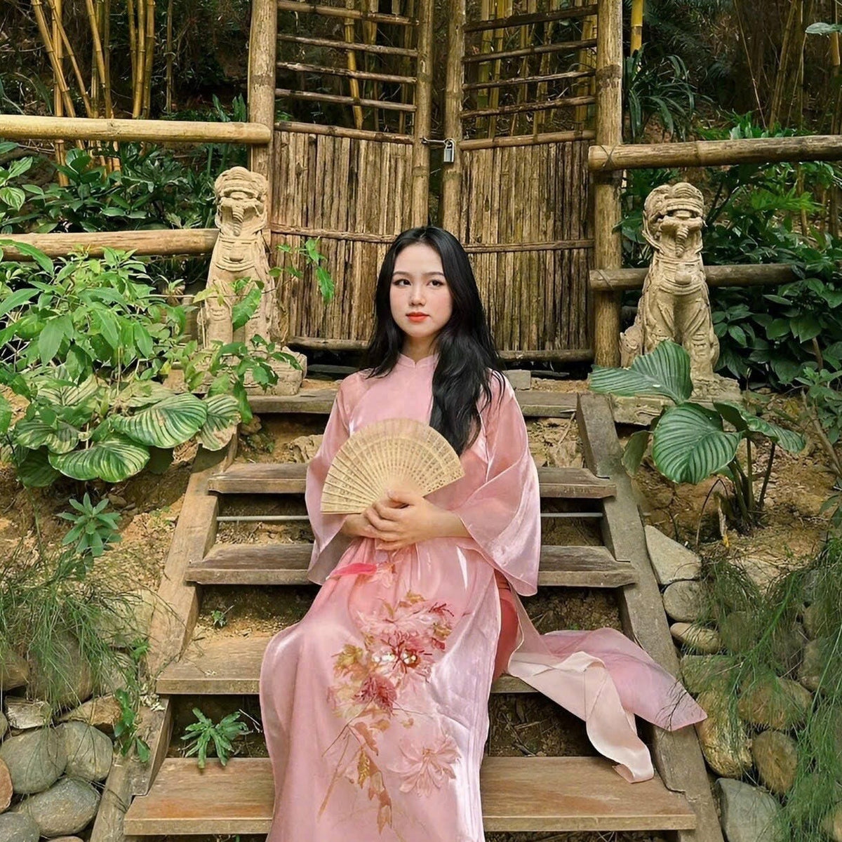 CucVien Vietnamese aodai pink, pants included
