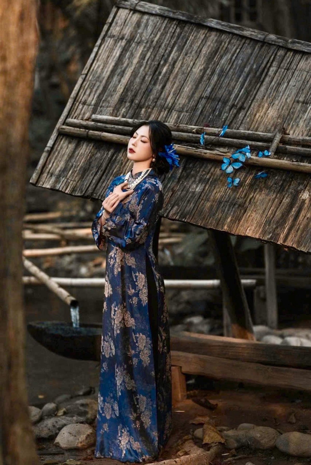ToNga Vietnamese aodai navy blue, pants included