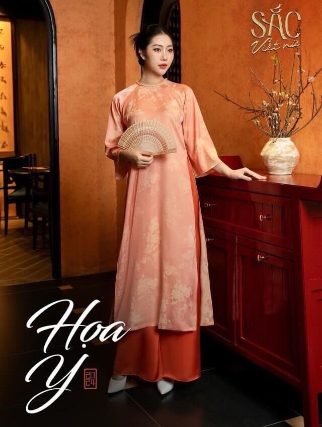 HoaY Vietnamese aodai peach, pants included