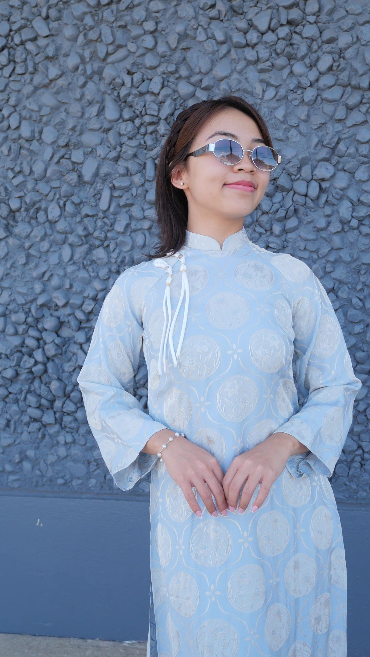 ThuyTien Vietnamese aodai light blue, pants included