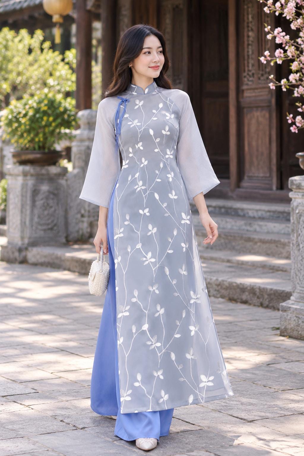 LuuLy Vietnamese aodai pink or blue, pants included