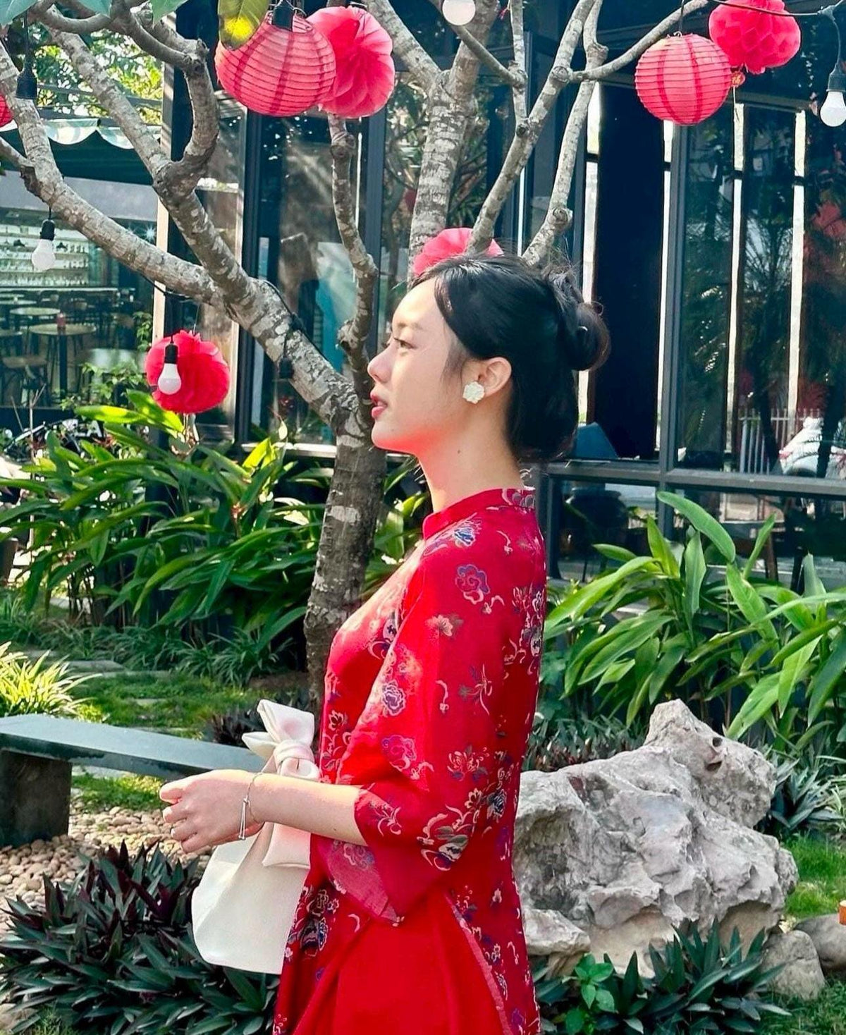 Vietnamese aodai DinDan red, pants included
