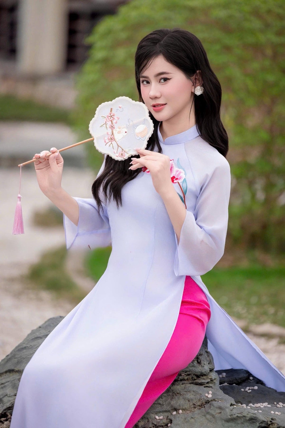 DaLan Vietnamese ao dai purple, pants included