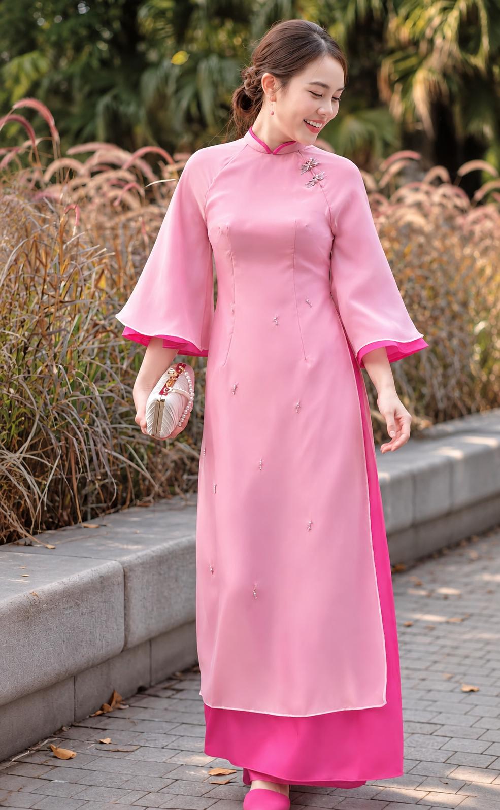 LuaTo Vietnamese aodai pink, pants included