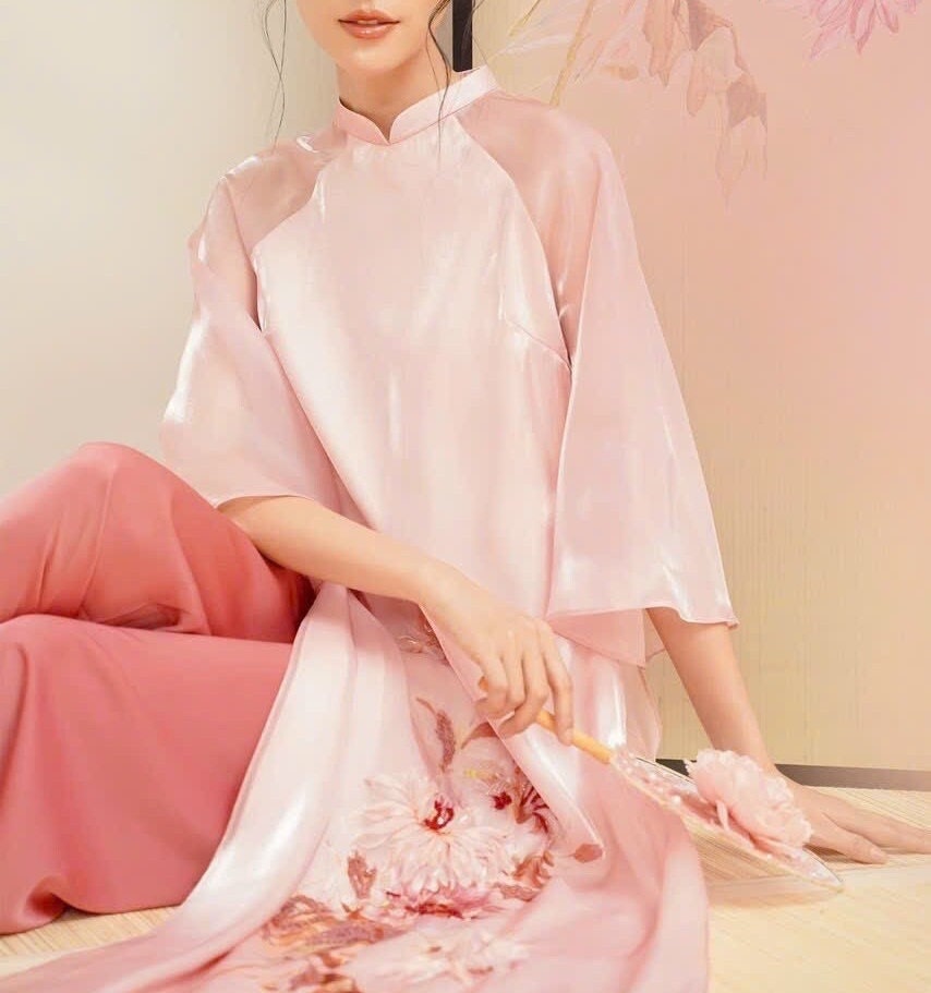 CucVien Vietnamese aodai pink, pants included