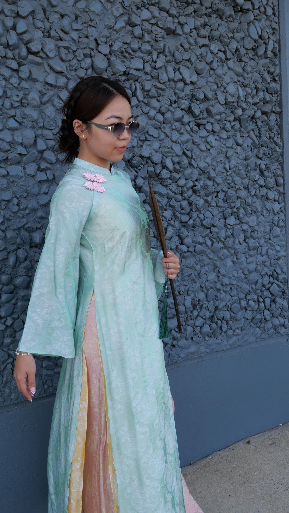 NgocThu Vietnamese aodai minty tencel silk ao dai, pants included