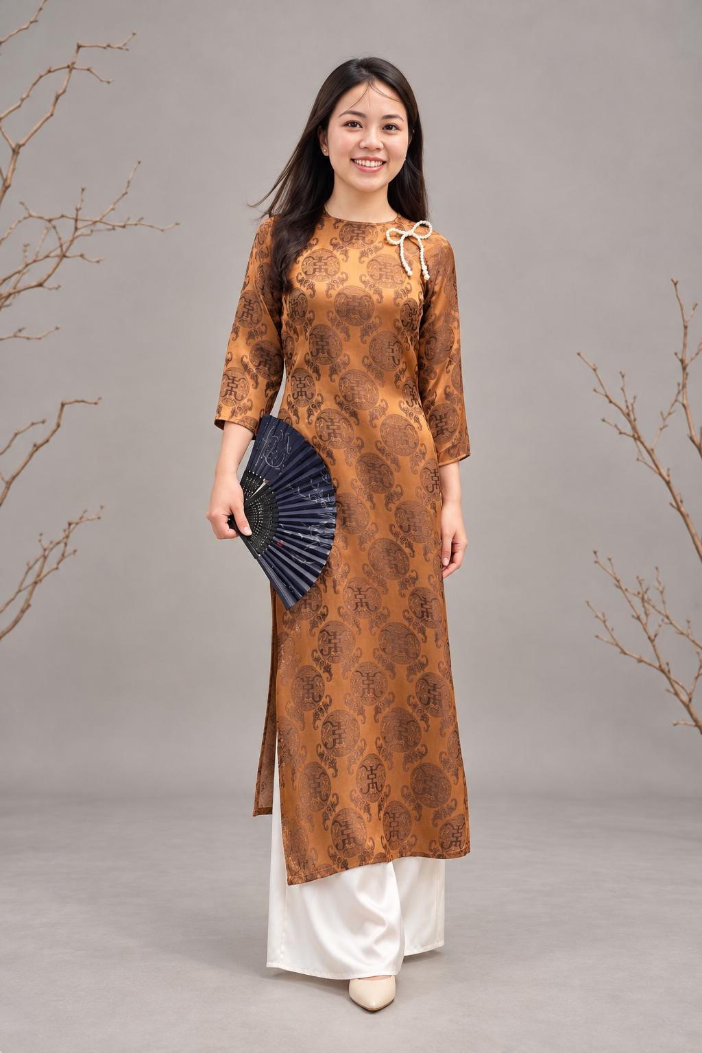 ThoNy Vietnamese aodai brown, pants included
