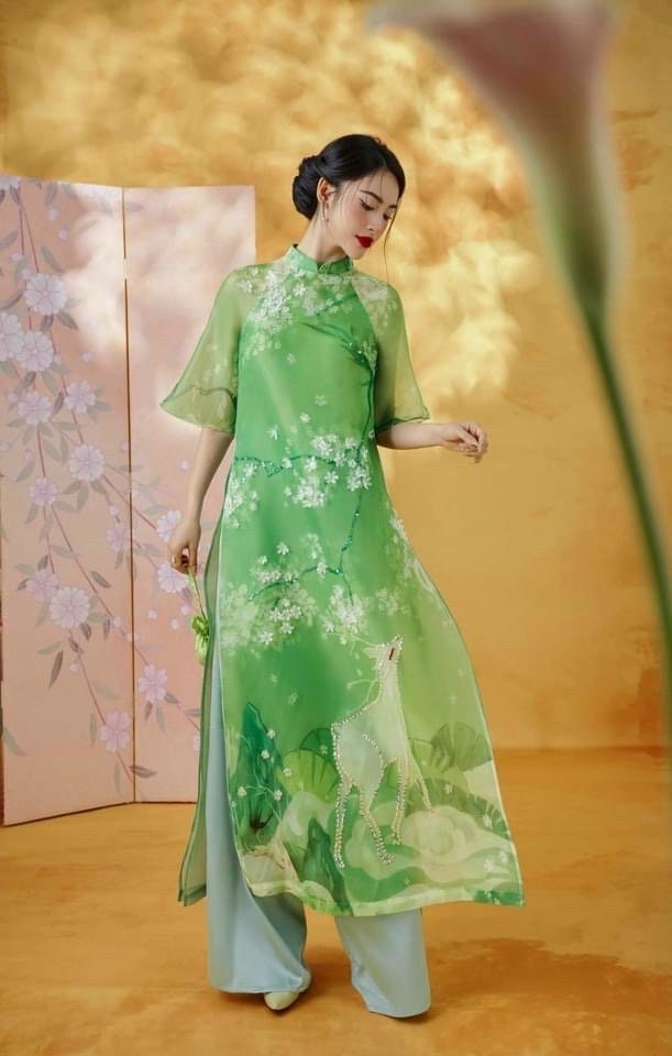 ThanhHuu Vietnamese aodai green, pants included