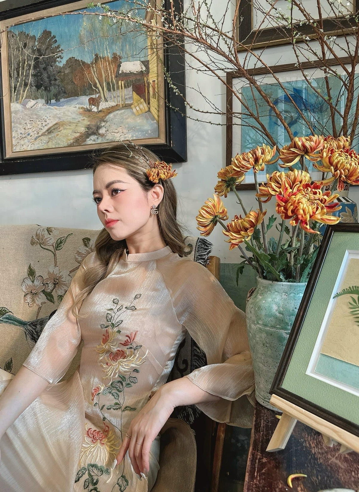 Vietnamese aodai Harlan nude, pants included