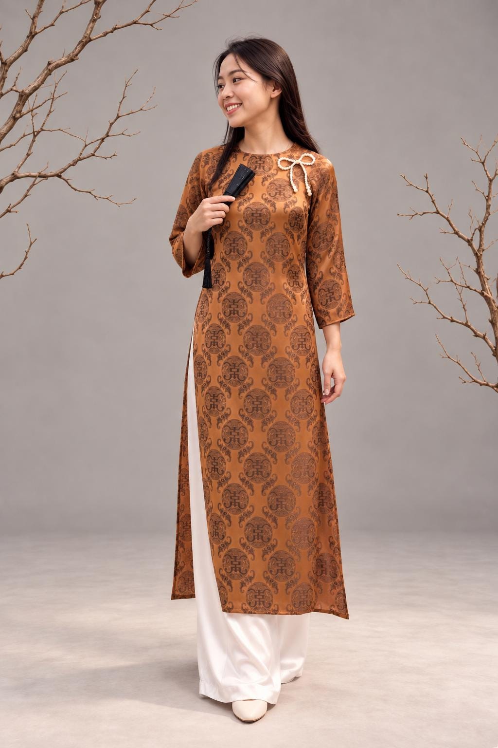 ThoNy Vietnamese aodai brown, pants included