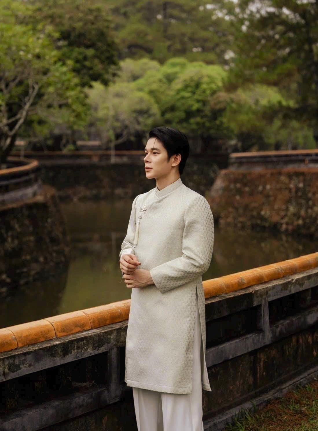 TuyenThoi Vietnamese aodai for men Tafta teal or ivory