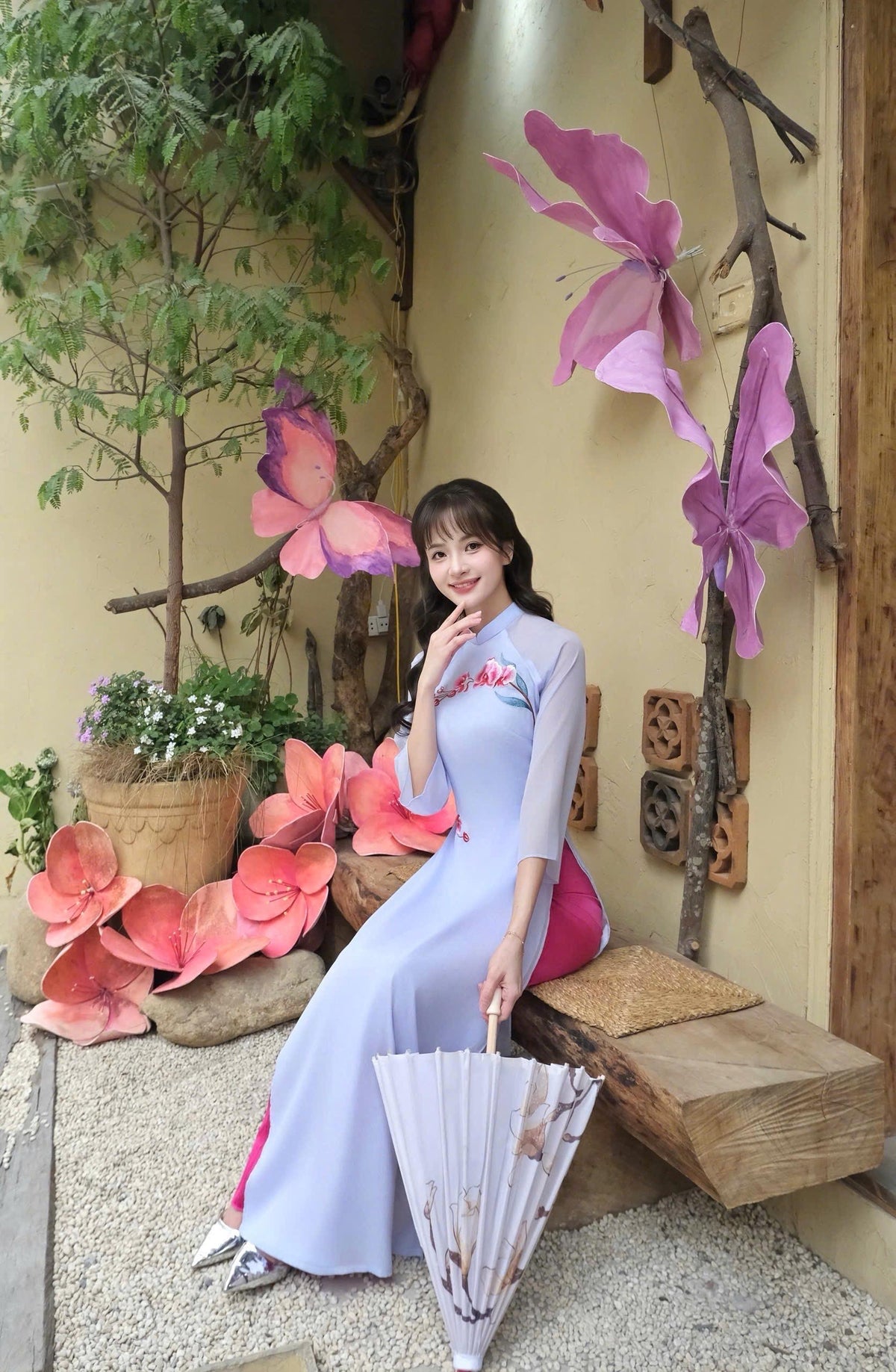 DaLan Vietnamese ao dai purple, pants included